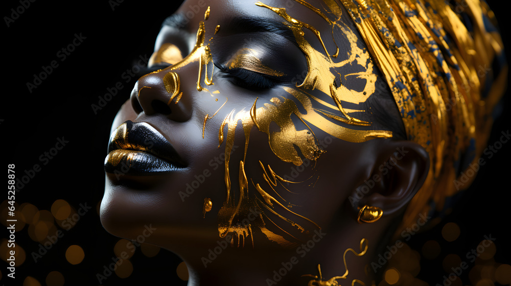 Obraz premium Black scin woman with gold make up