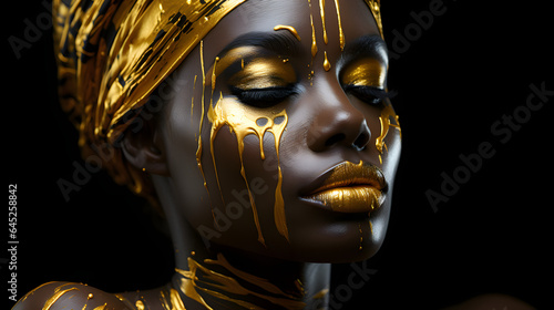 Black scin woman with gold make up