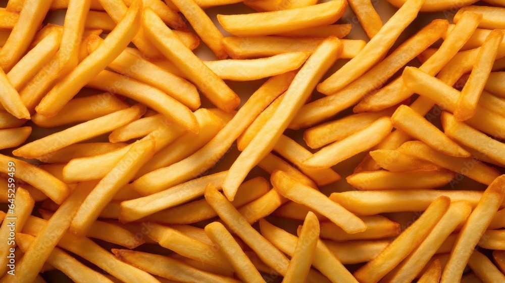 Heap of yummy french fries as textured background, full frame, top view. Heap of yummy french fries as textured background, full frame, top view.