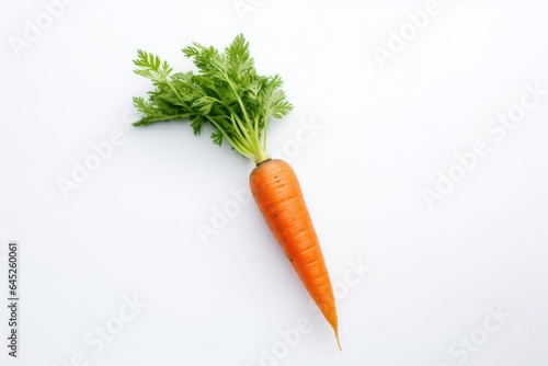 Fresh carrot with green leaves isolated on white background. Healthy food and vegetables