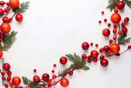 Red berries and greenery on a white background