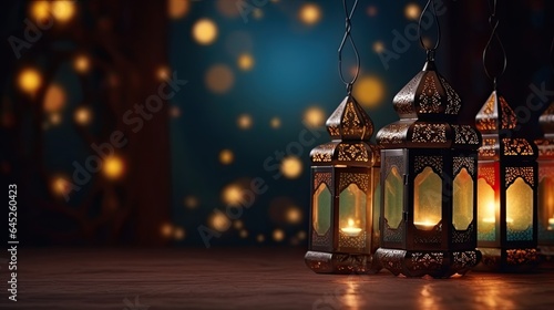 Ramadan celebration illustration template with Arabic lantern. copy space. banner  decoration background.  © gusion