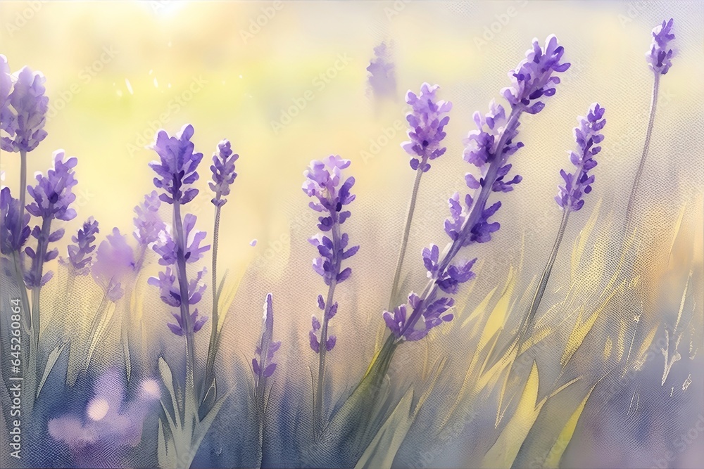 Watercolor lavender field. AI generated illustration