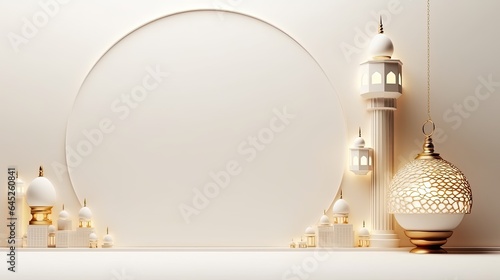 Ramadan celebration illustration template with Arabic lantern. copy space. banner  decoration background.  photo