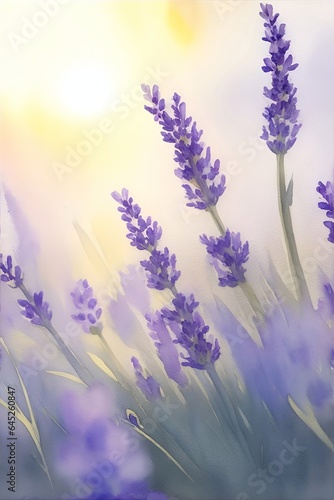 Watercolor lavender field. AI generated illustration