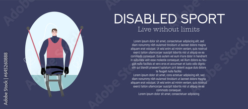 Vector illustration, banner, depicting people with disabilities.A person with disabilities goes in for sports.
