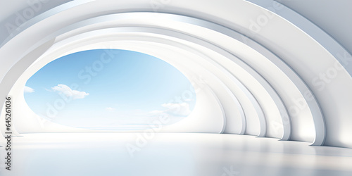 Abstract architecture background, futuristic white arched interior 3d render