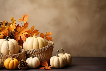 Autumn still life in honor of Thanksgiving, lunch and dinner in the family. With Generative AI technology