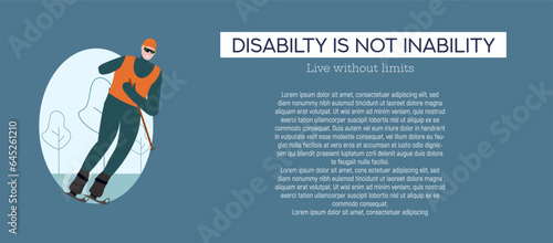 Vector illustration, banner, depicting people with disabilities.A person with disabilities goes in for sports.
