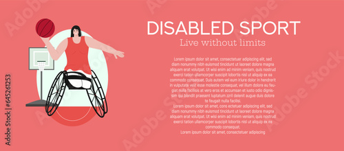 Vector illustration, banner, depicting people with disabilities.A person with disabilities goes in for sports.