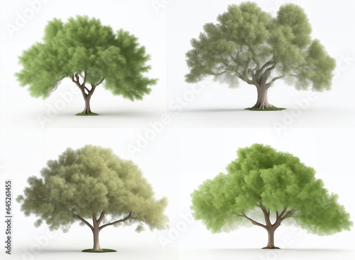 Set of big trees on a white background. generative ai