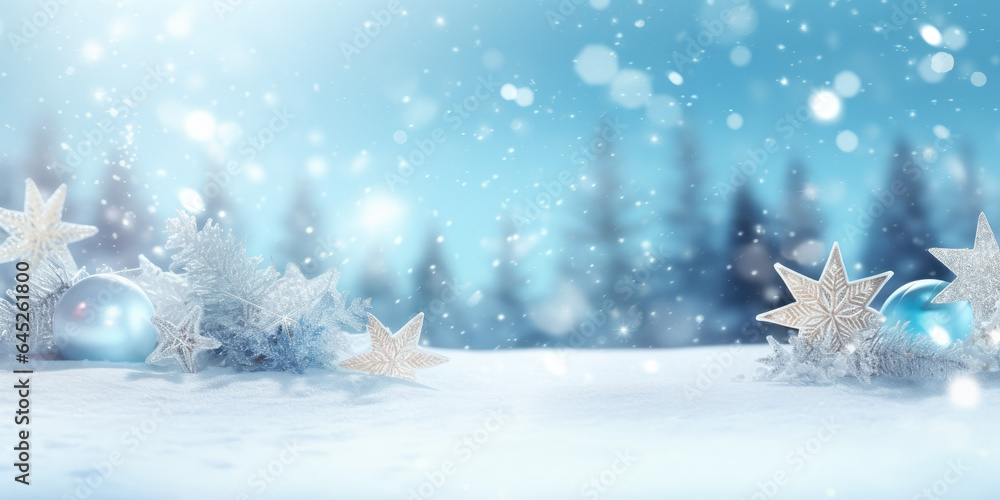 Winter season landscape, snowy forest, falling snowflakes, simple snow banner background Winter season landscape, snowy forest, falling snowflakes, simple snow banner background
