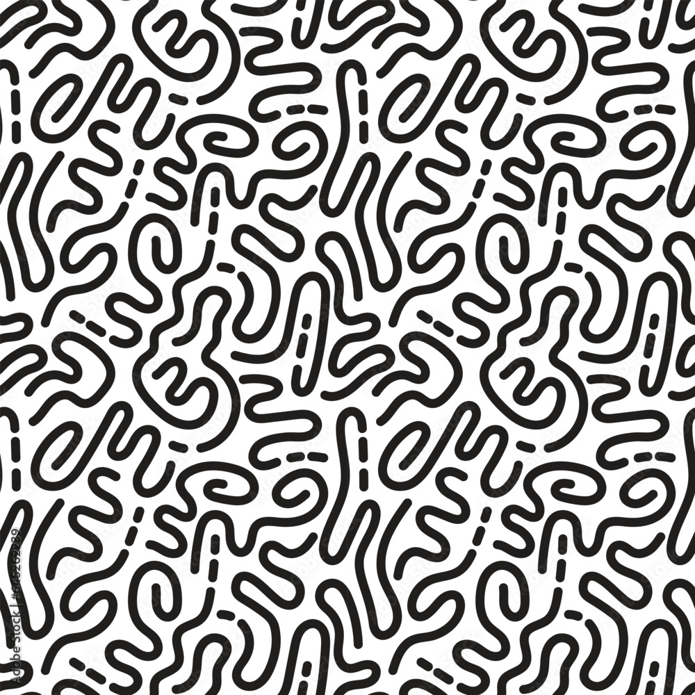 Abstract black and white pop art seamless pattern. Wavy background. Hand drawn. 
