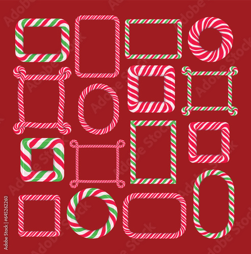 Candy Cane swirl frames set for Christmas holidays design. Hard candy winter borders sample. Elements isolated for design on background. 