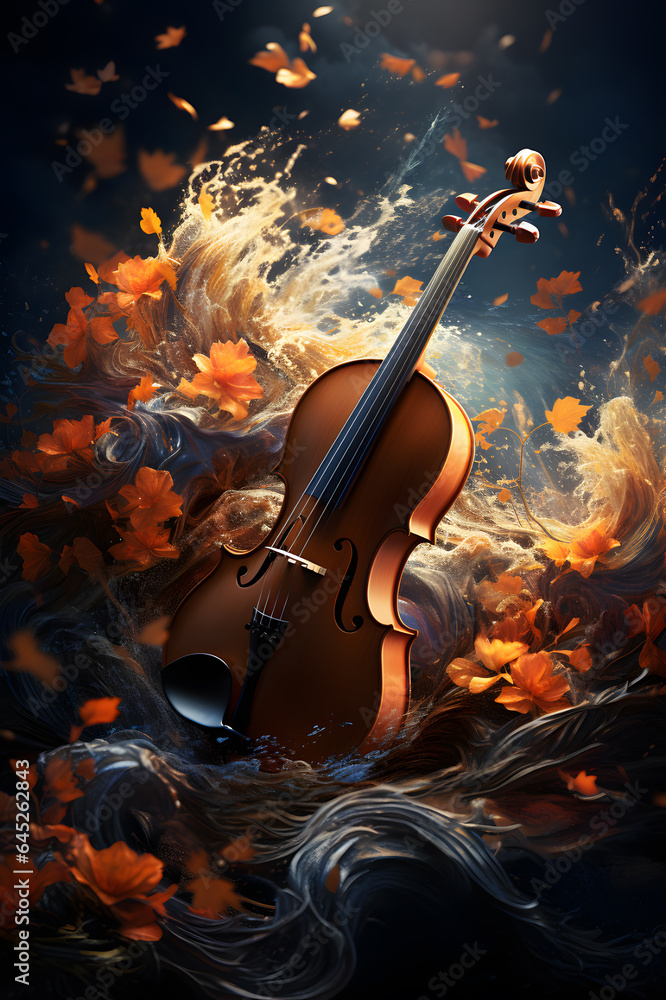 Autumn banner, poster with violin.