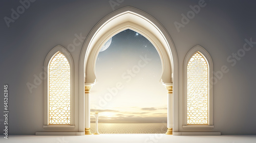 Ramadan celebration illustration template with Arabic lantern. copy space. banner  decoration background.  photo