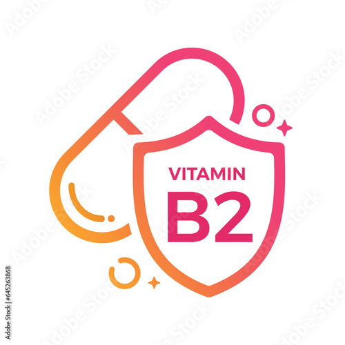 Vitamin B2 Pill Shield icon Logo Protection, Medicine heath Vector illustration