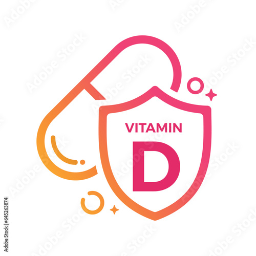 Vitamin D Sun Pill Shield icon Logo Protection, Medicine heath Vector illustration
