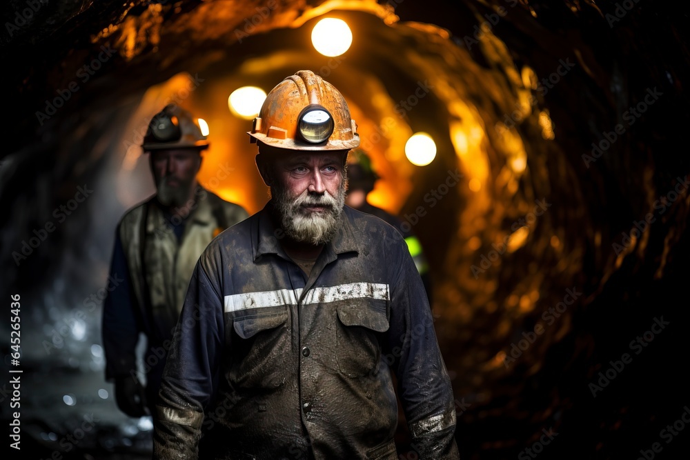 Naklejka premium Dedicated miners work hard underground, extracting valuable resources in a challenging industrial environment. 'generative AI' 