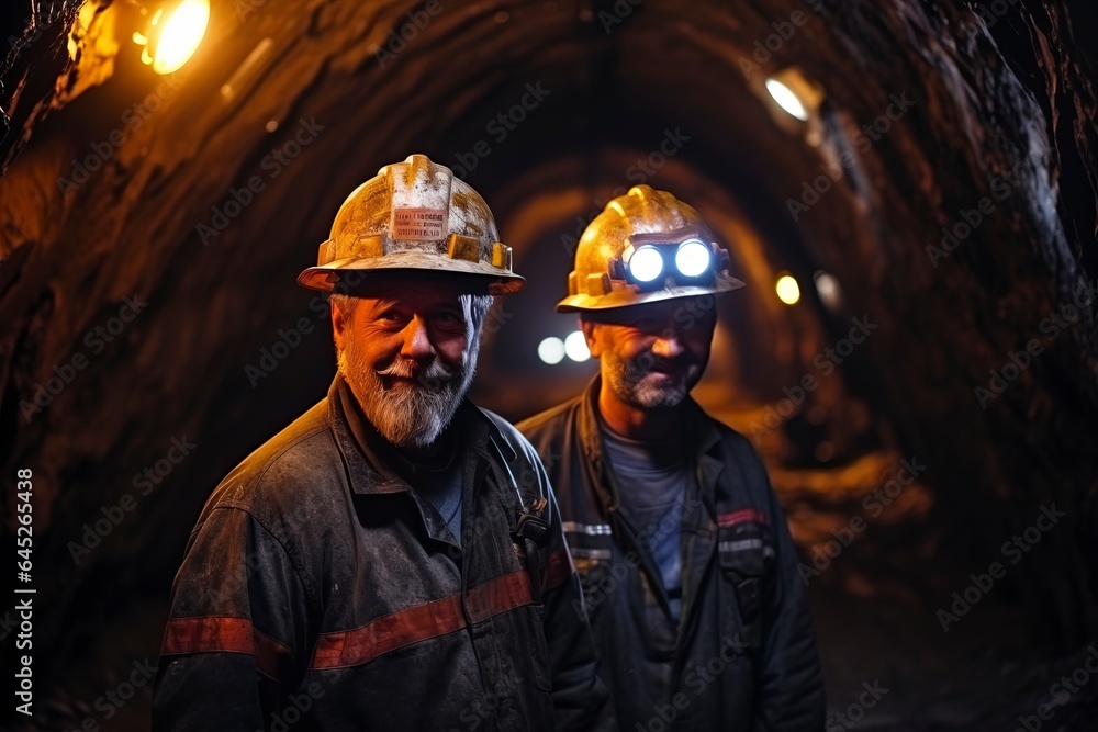 Fototapeta premium Dedicated miners work hard underground, extracting valuable resources in a challenging industrial environment. 'generative AI' 