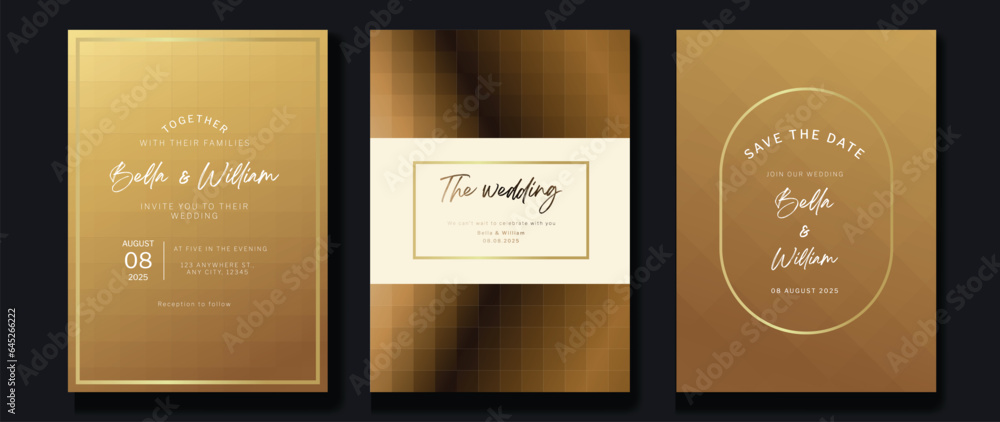 Luxury invitation card background vector. Golden curve elegant, gold lines gradient on light color background. Premium design illustration for gala card, grand opening, party invitation, wedding.