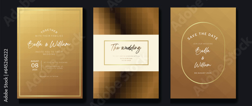 Luxury invitation card background vector. Golden curve elegant, gold lines gradient on light color background. Premium design illustration for gala card, grand opening, party invitation, wedding.