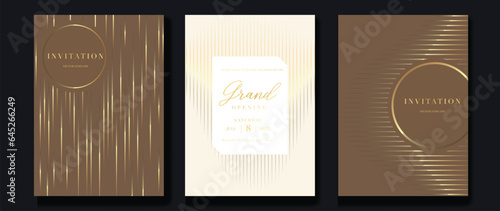 Luxury invitation card background vector. Golden curve elegant, gold lines gradient on light color background. Premium design illustration for gala card, grand opening, party invitation, wedding.