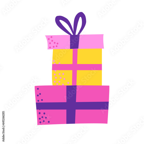Delight present gift box, birthday celebration, special give away package, loyalty program reward, wonder gift with exclamation mark, vector icon, flat illustration