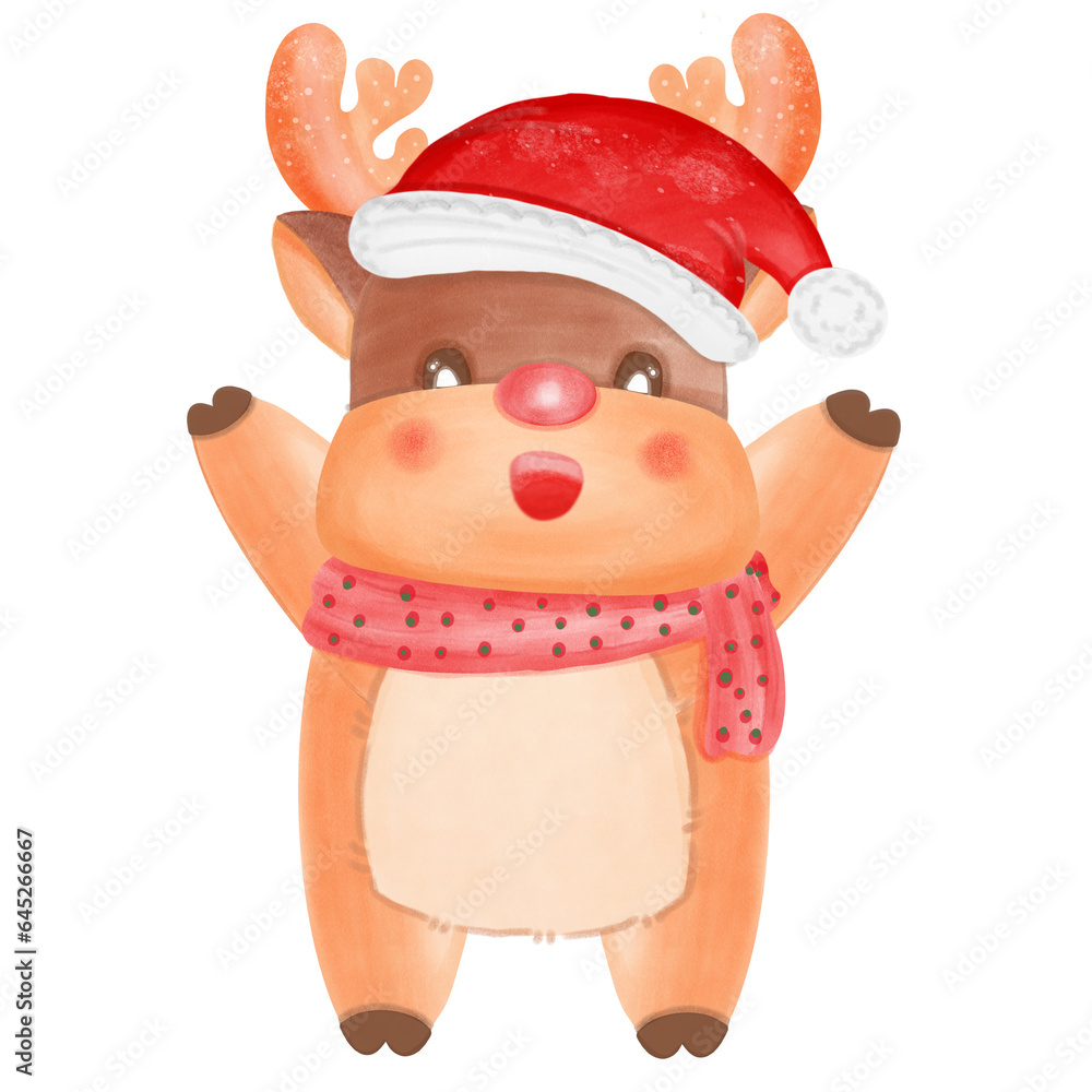 Fototapeta premium Merry Christmas watercolor set of decor santaclaus, snowaman,reinddeer,pine, bakings sncks, gift boxes, and bolls. 