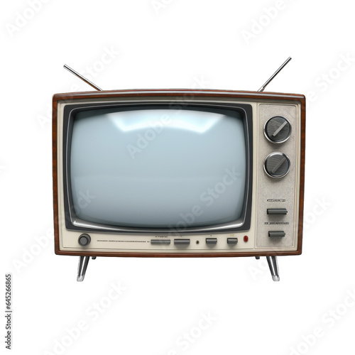 Isolated classic 90s tube analog television on cutout PNG transparent background