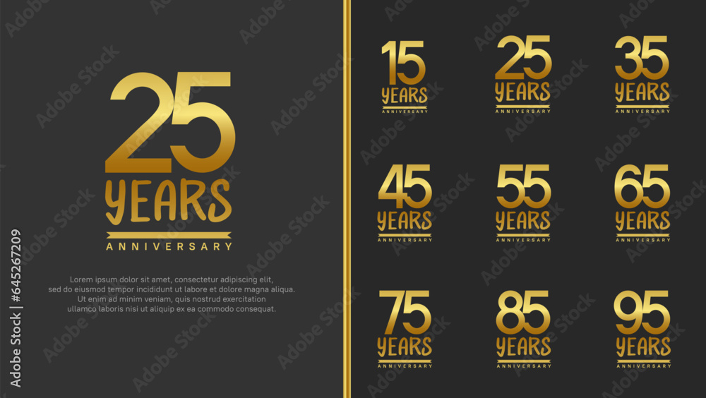 set of anniversary logo flat golden color number on black background for celebration set of anniversary logo flat golden color number on black background for celebration