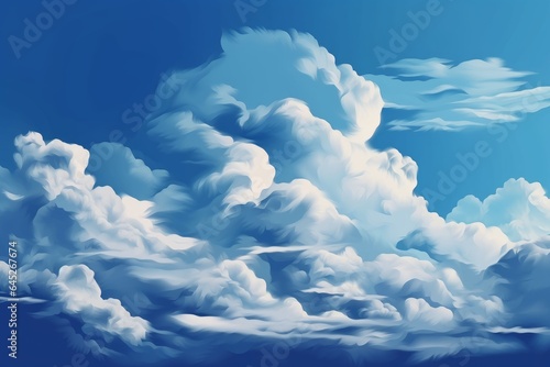 A serene blue sky with fluffy white clouds