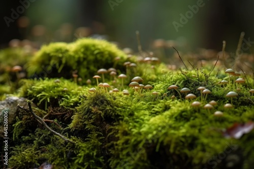 Mushrooms growing on a mossy surface