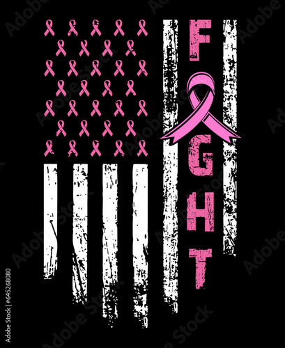 Fight Breast Cancer T Shirt Design, American Flag Breast Cancer Awareness T-Shirt Design