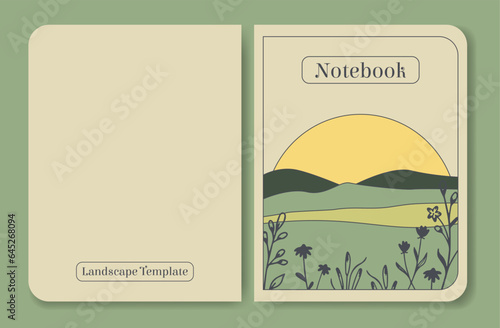 Notebook cover template minimalist summer meadow design