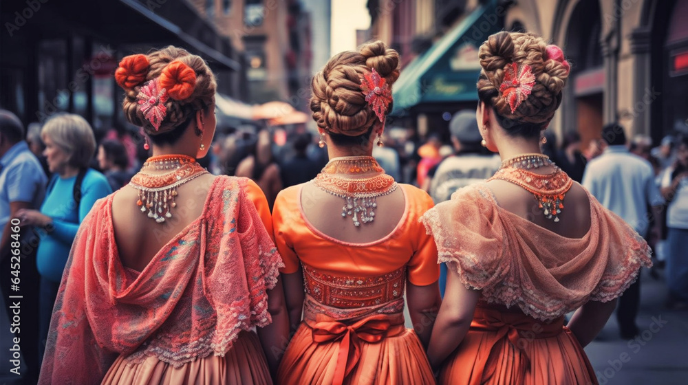 Naklejka premium Colorful skirts fly during traditional Mexican dancing.