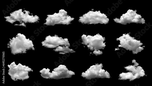 Fototapeta Naklejka Na Ścianę i Meble -  Set of white clouds or smog for design isolated on a black background.
