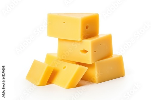 Yellow pieces of cheese isolated on a white background