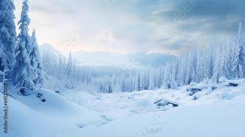 Heavy snowfall falls gently from the sky, the landscape becomes a canvas for nature's artistry, creating a stunning winter wonderland that promises moments of delight and serenity. Generated by AI.