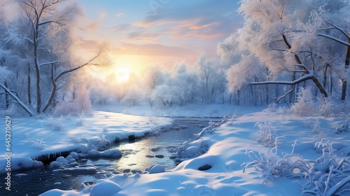 On a serene winter morning, the soft and ethereal descent of light and fluffy snowflakes turns the surroundings into a dreamy and tranquil wonderland. Generated by AI. © Anastasia
