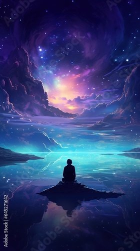 meditation silhouette blue and purple wallpaper