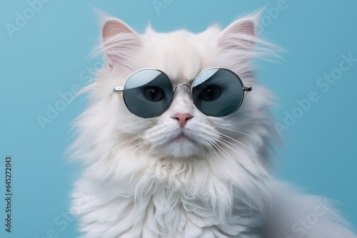 Cute white cat in a glasses, domestic pet concept