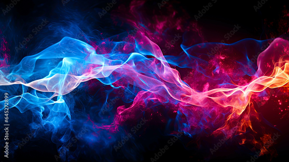 Fototapeta premium Electric sparks in blue and orange tones on a black background. Concept of electricity, energy and the spark of life.