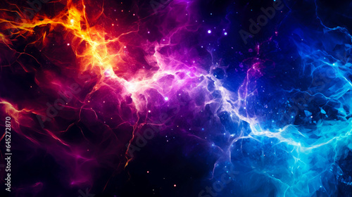 Electric sparks in blue and orange tones on a black background. Concept of electricity, energy and the spark of life.