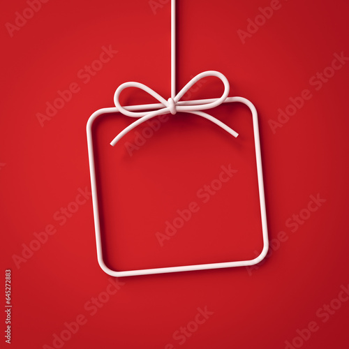 Hanging minimal gift box frame border or 3d present box icon isolated on red background with shadow minimal conceptual 3D rendering