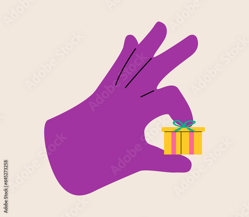 Gift in hand. Colorful vector illustration