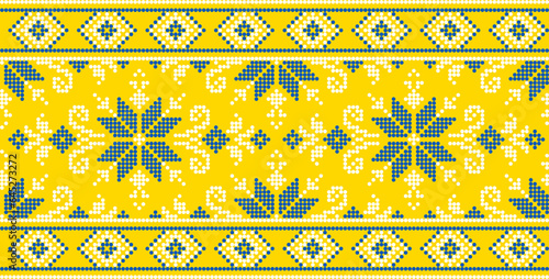 Vector illustration of Ukrainian ornament in ethnic style, identity, vyshyvanka, embroidery for print clothes, websites, banners. Background. Geometric design, border, copy space, frame