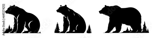 Bear icons set. Bear silhouettes. Black symbols of bear.