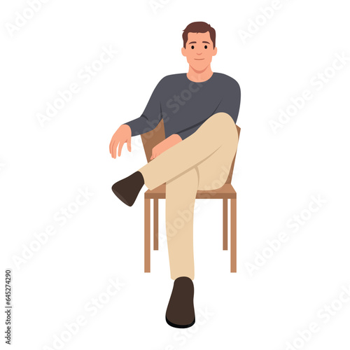 Young man Siting on the chair. Flat vector illustration isolated on white background