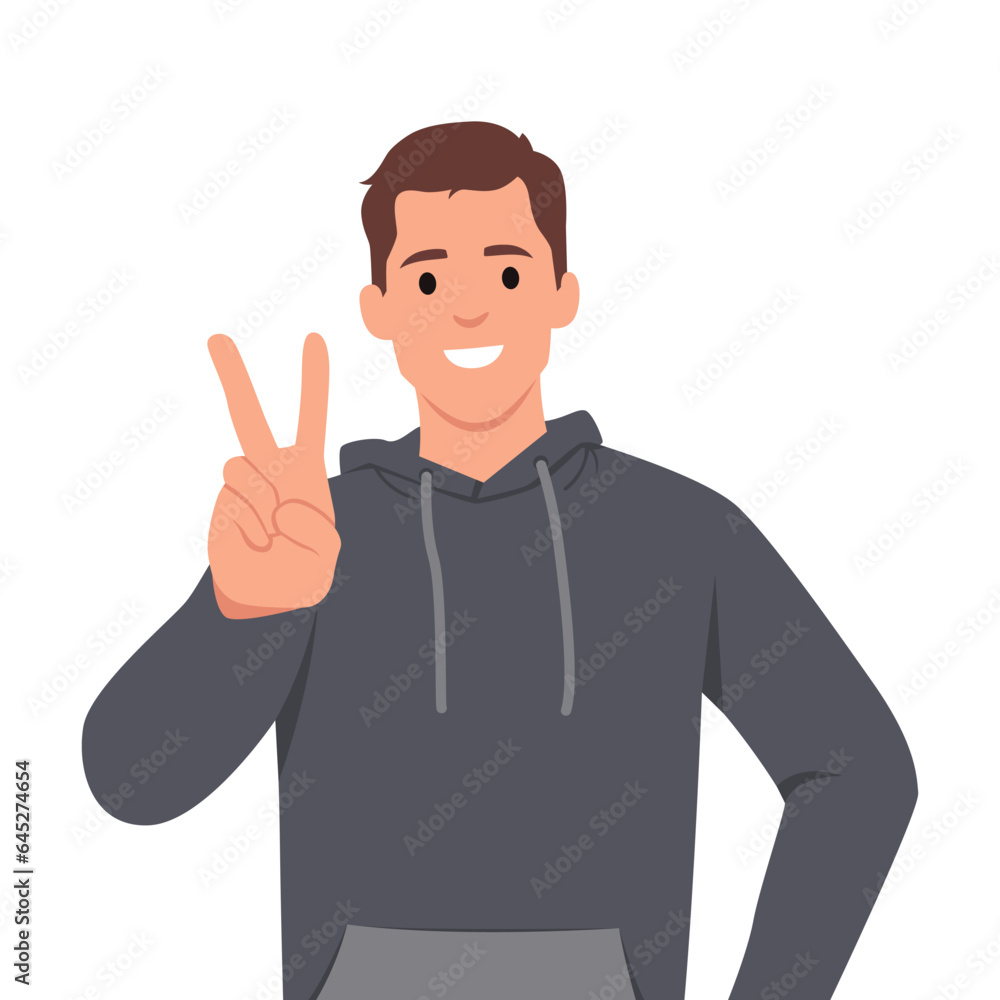 A young man who smiles and is pleased to do the V sign. A young man who smiles and is pleased to do the V sign.